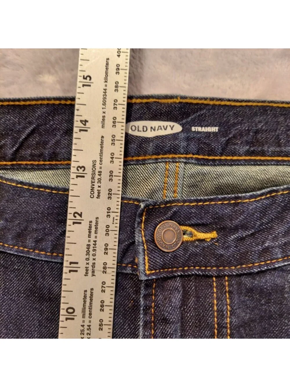 Old Navy dark mens straight 42x36 jeans measure 43x35.5 high rise 100% cotton